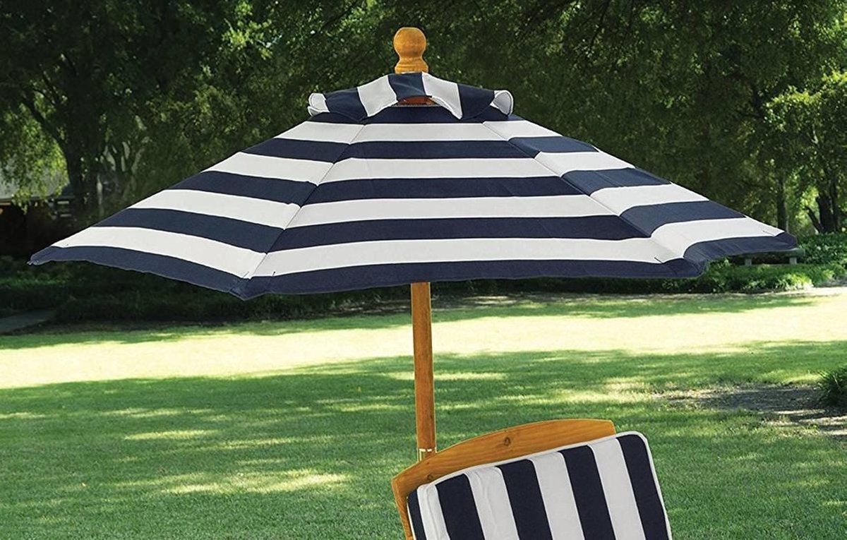 Kidkraft Chaise Longue Voor Buiten Met Parasol - Marineblauw - Bruin