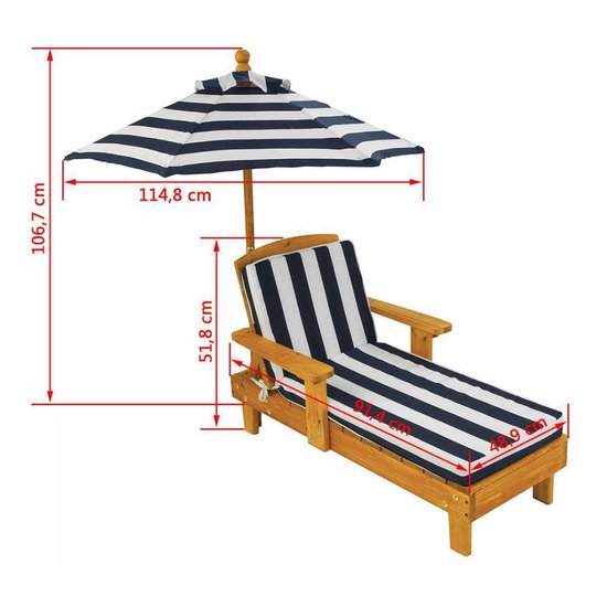 Kidkraft Chaise Longue Voor Buiten Met Parasol - Marineblauw - Bruin