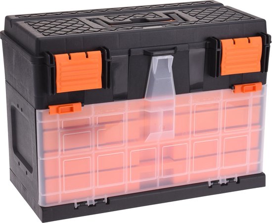 Gereedschap opbergbox/kist met 4 assortiments laden 44 x 26 x 33 cm -
