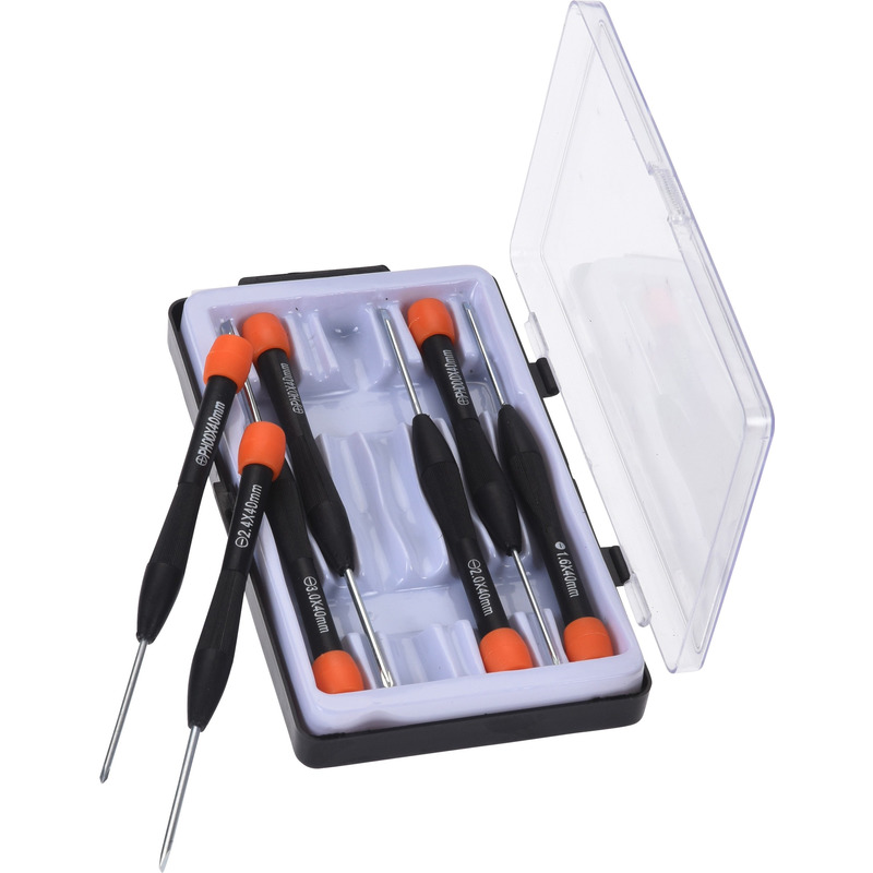 FX Tools Schroevendraaier precisie set plat en kruiskop 7-delig - - Zwart