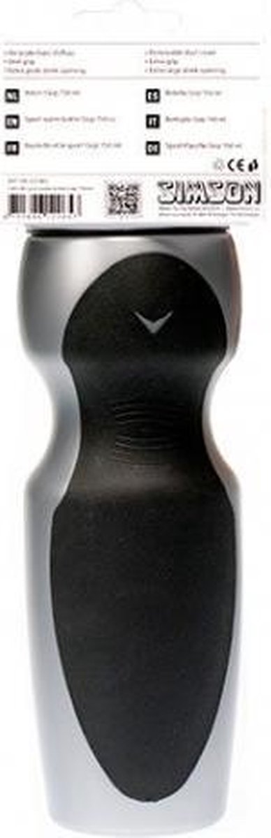 Simson Bidon ''Grip'' , 750ml , zwart/ , incl. stofkap afneembaar - Grijs