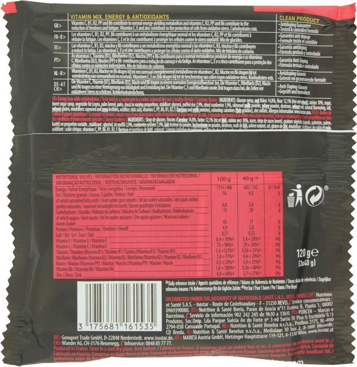 Isostar Reep cranberry 3 x 40 gram 120 gram