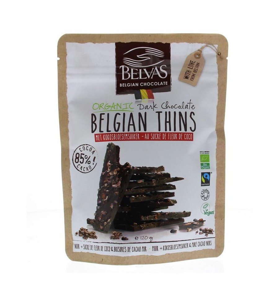 Belvas Thins dark 85% met kokosbloesemsuiker 120 gram