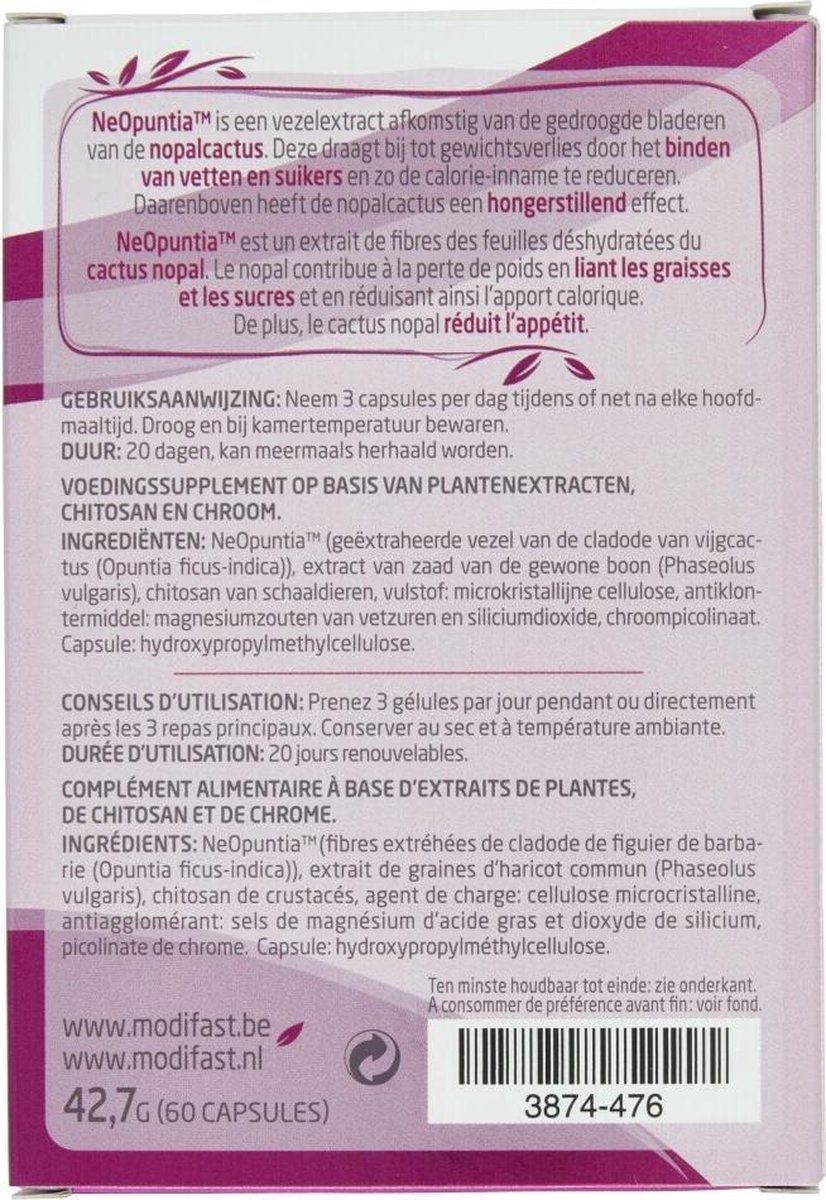 Modifast Vetbinder vijgcactus 60 capsules