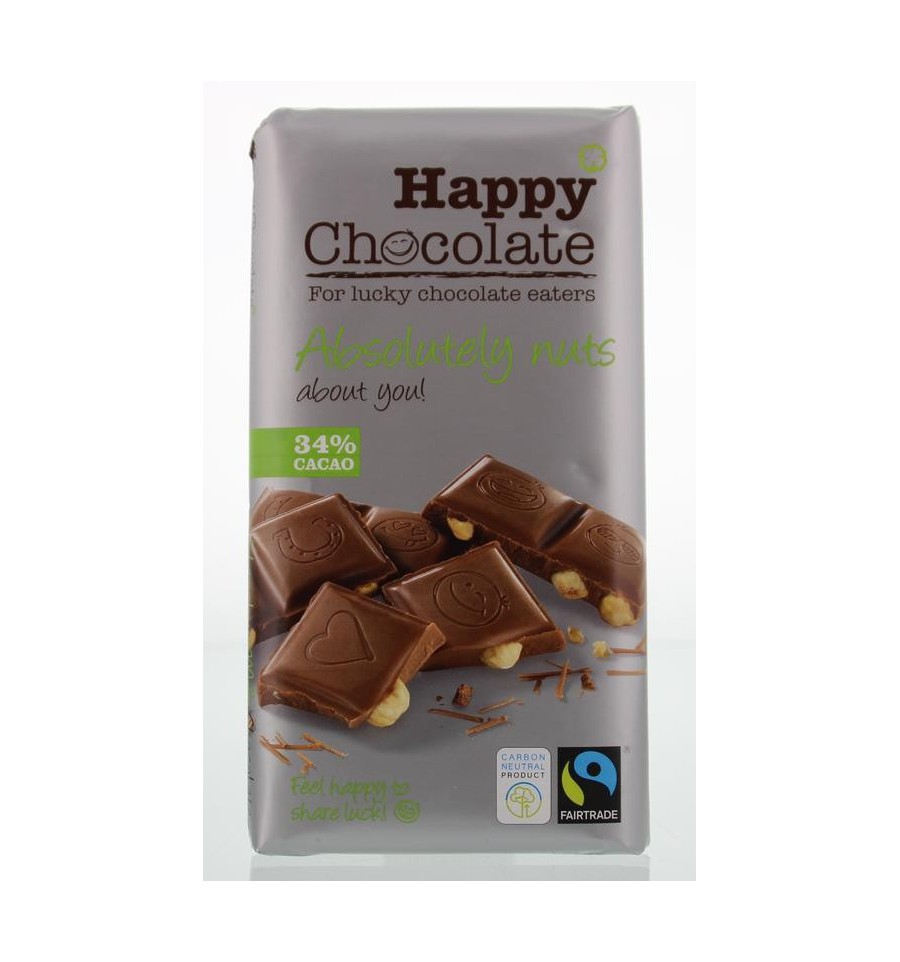 Happy Chocolate melk 34% hazelnoot 180 gram