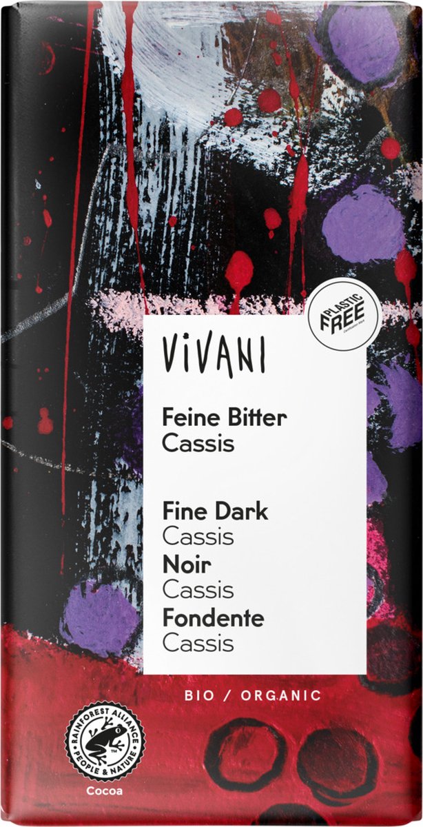 Vivani Chocolade fine dark cassis 100 gram