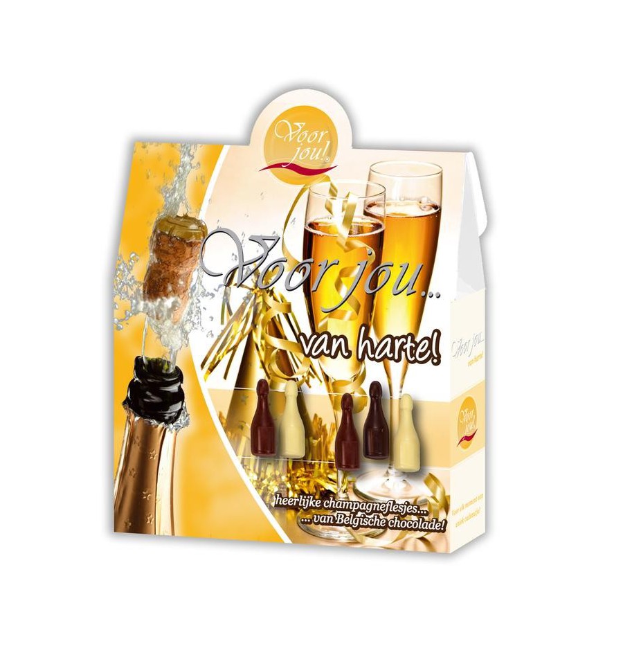 Voor Jou! Cadeau doos champagneflesjes van harte 100 gram