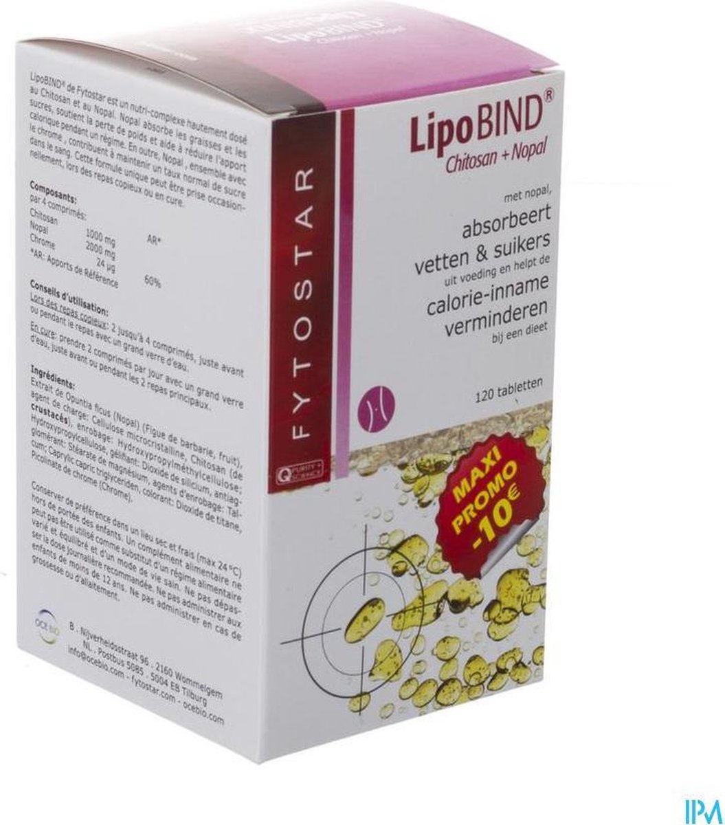 Fytostar Lipobind chitosan nopal maxi 120 tabletten