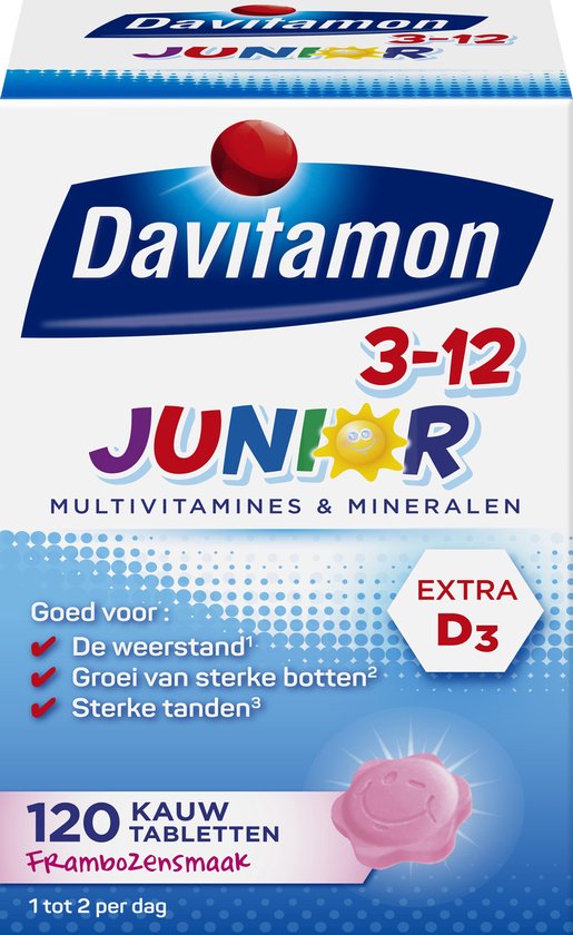Davitamon Junior 3+ framboos 120 kauwtabletten