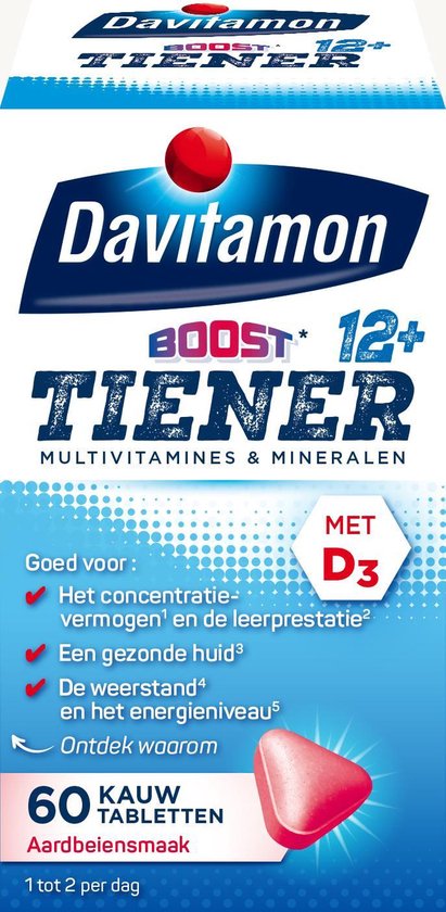 Davitamon Multiboost 12+ aardbei 60 tabletten