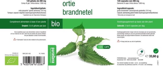 Purasana Bio brandnetel 285 mg 120 vcaps