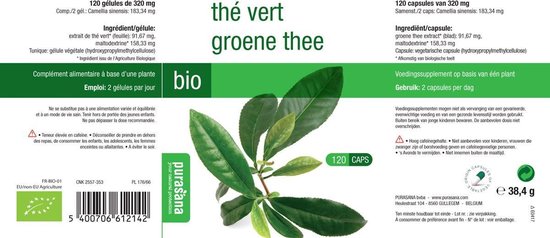 Purasana Bio groene thee 325 mg 120 vcaps