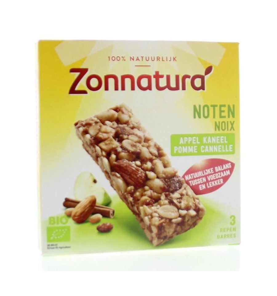 Zonnatura Noten appel kaneel reep 25 gram 3 stuks