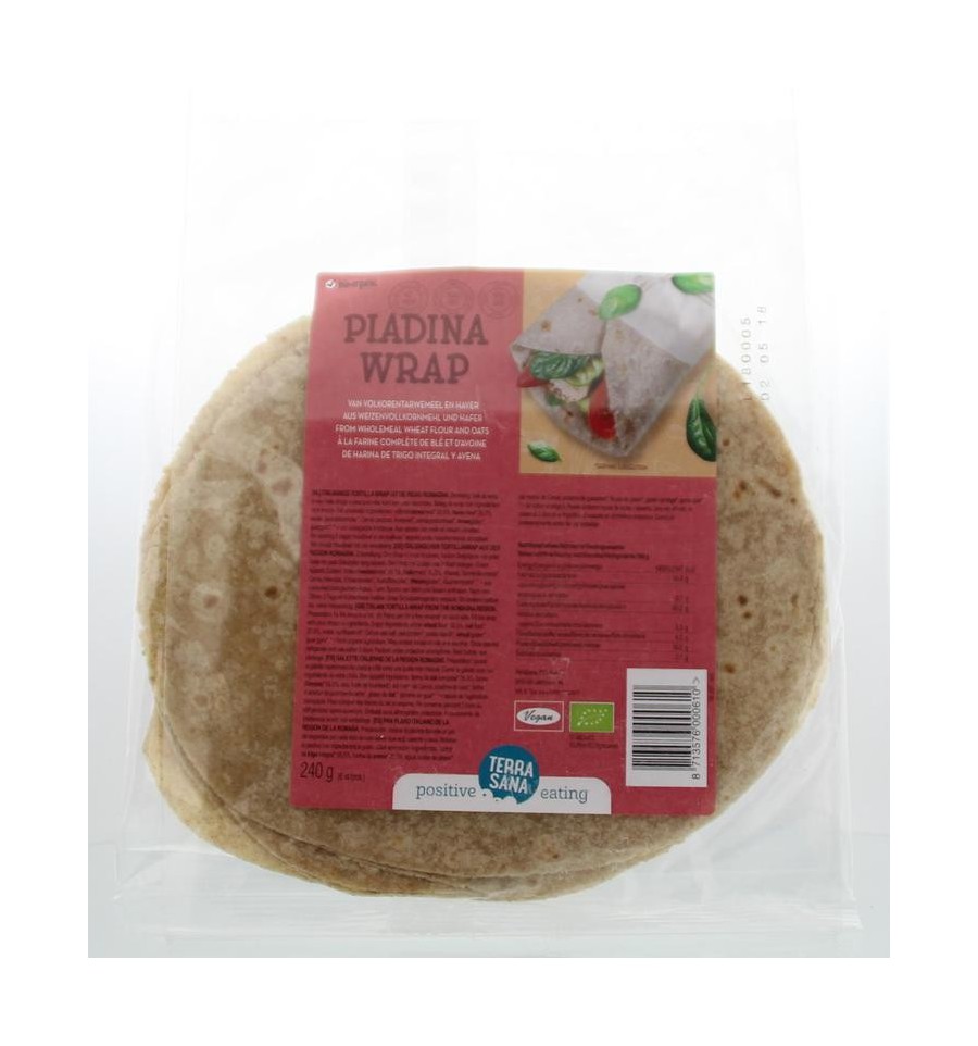 Terrasana Piadina wraps tarwe en haver 240 gram