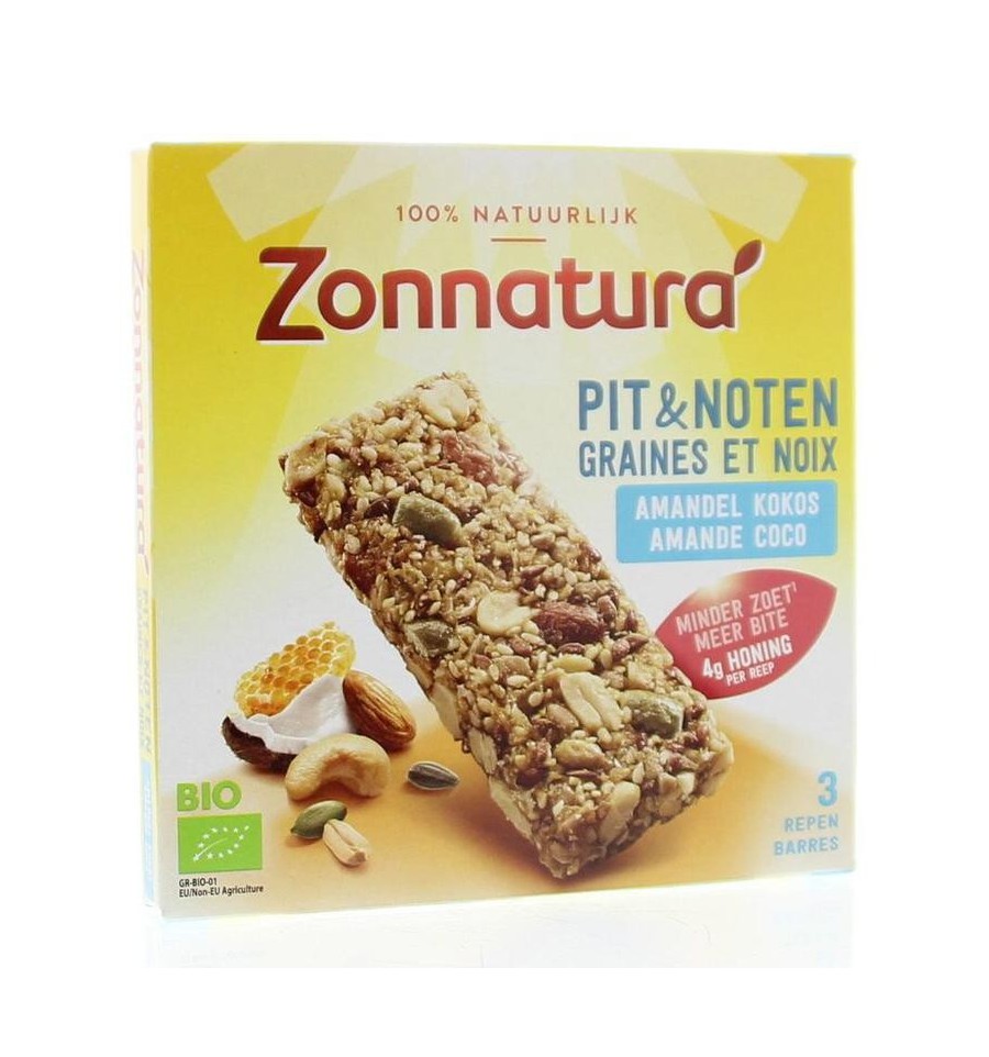 Zonnatura Pit en notenreep amandel & kokos 25 gram 3 stuks