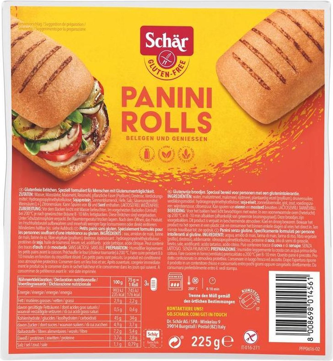 Dr. Schar Schär Panini rolls 75 gram 3 stuks