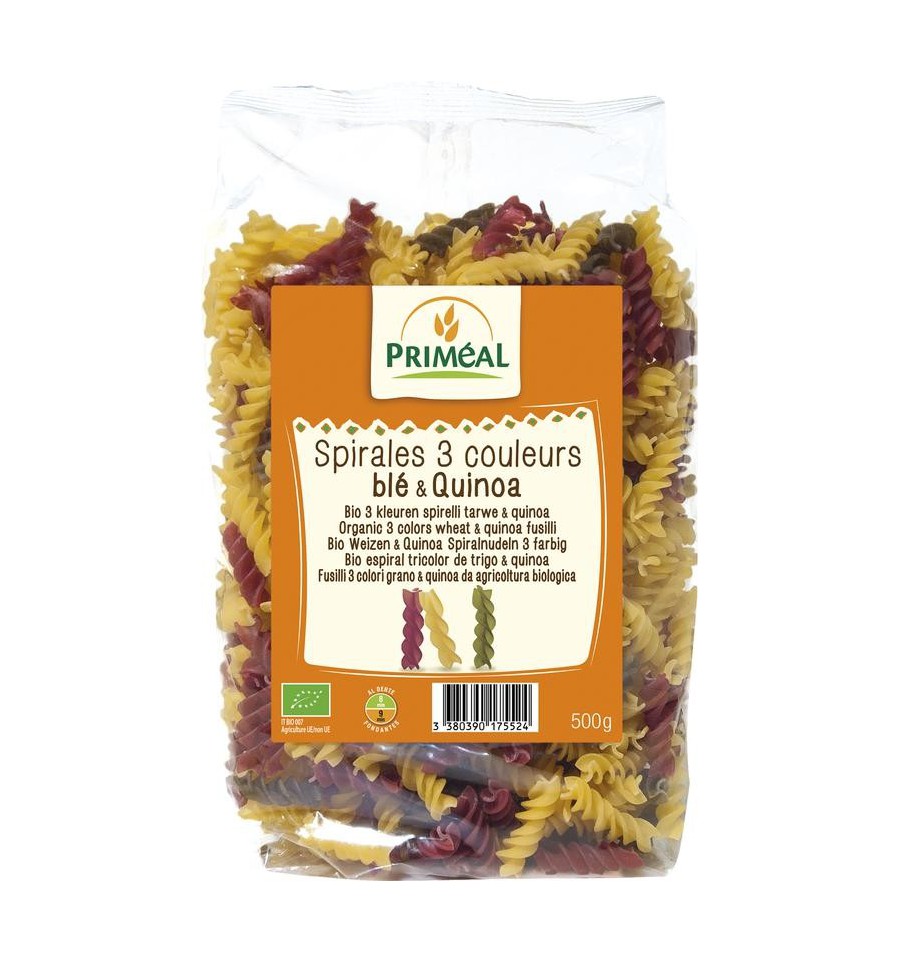 Primeal Organic fusilli 3 kleur tarwe quinoa 500 gram