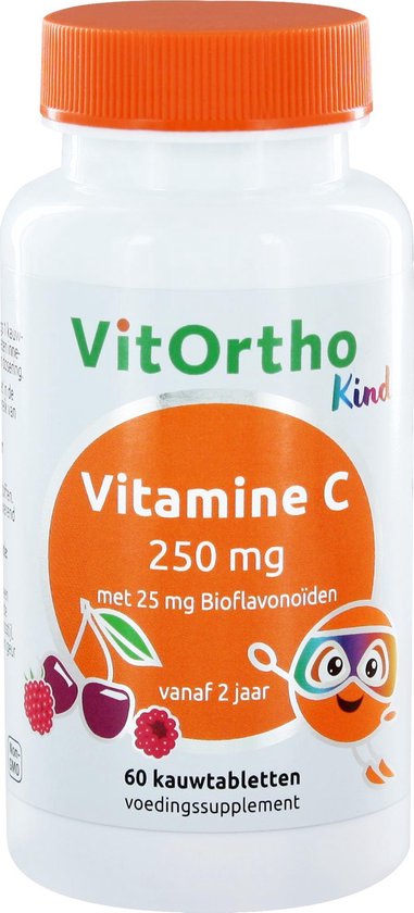 Vitortho Vitamine C 250 mg met 25 mg bioflavonoïden (kind) 60 kauwtabl