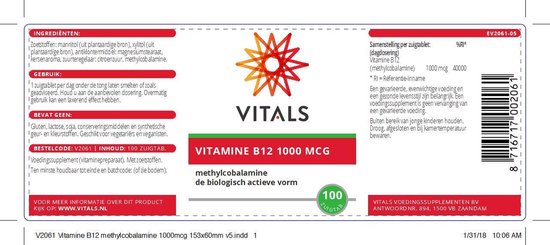 Vitals Vitamine B12 methyl 1000 mcg 100 zuigtabletten