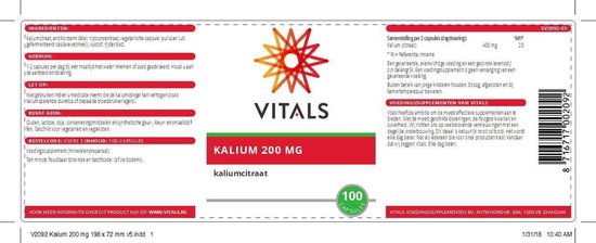 Vitals Kalium citraat 200 mg 100 capsules