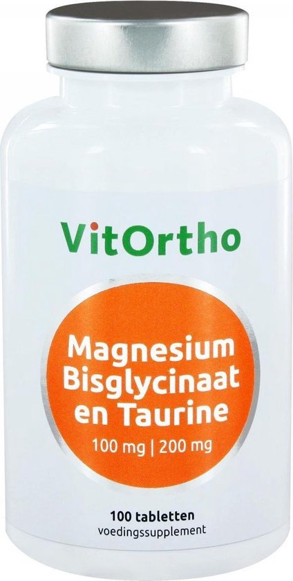Vitortho Magnesium bisglycinaat 100 mg en taurine 200 mg 100 tabletten