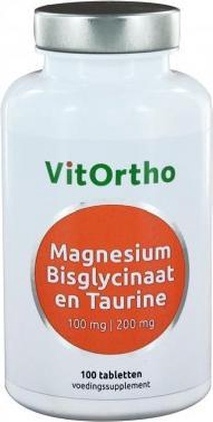 Vitortho Magnesium bisglycinaat 100 mg en taurine 200 mg 100 tabletten