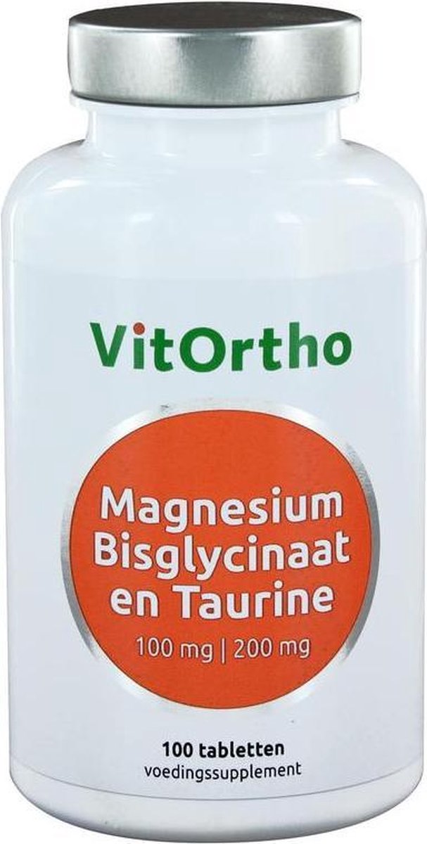 Vitortho Magnesium bisglycinaat 100 mg en taurine 200 mg 100 tabletten