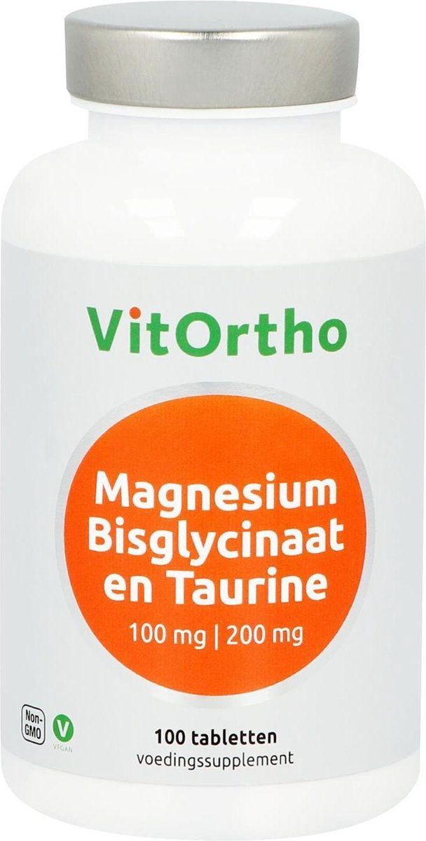 Vitortho Magnesium bisglycinaat 100 mg en taurine 200 mg 100 tabletten