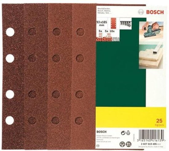 Bosch Schuurpapierset 93x185 mm K40, K60, K80, K120 (25x)