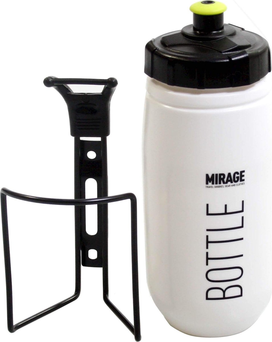 Mirage bidon met bidonhouder/zwart 600 ml - Wit