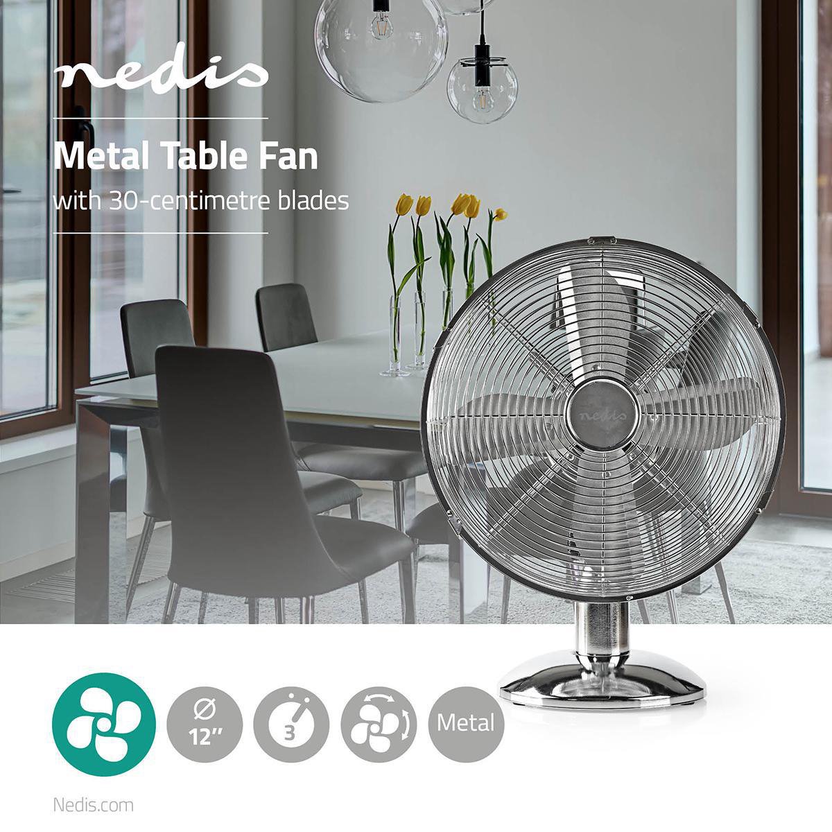 Nedis Tafelventilator 30cm metaal chroom - Grijs