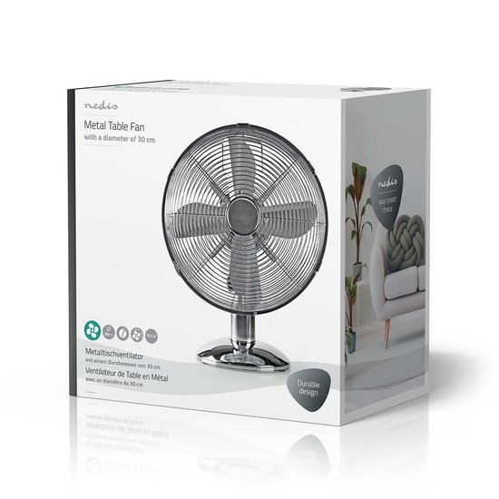 Nedis Tafelventilator 30cm metaal chroom - Grijs