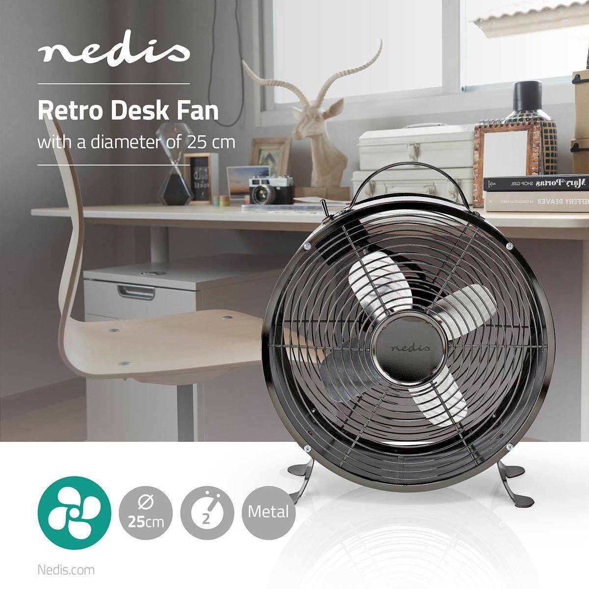 Nedis Bureauventilator retro 25cm metaal - Grijs