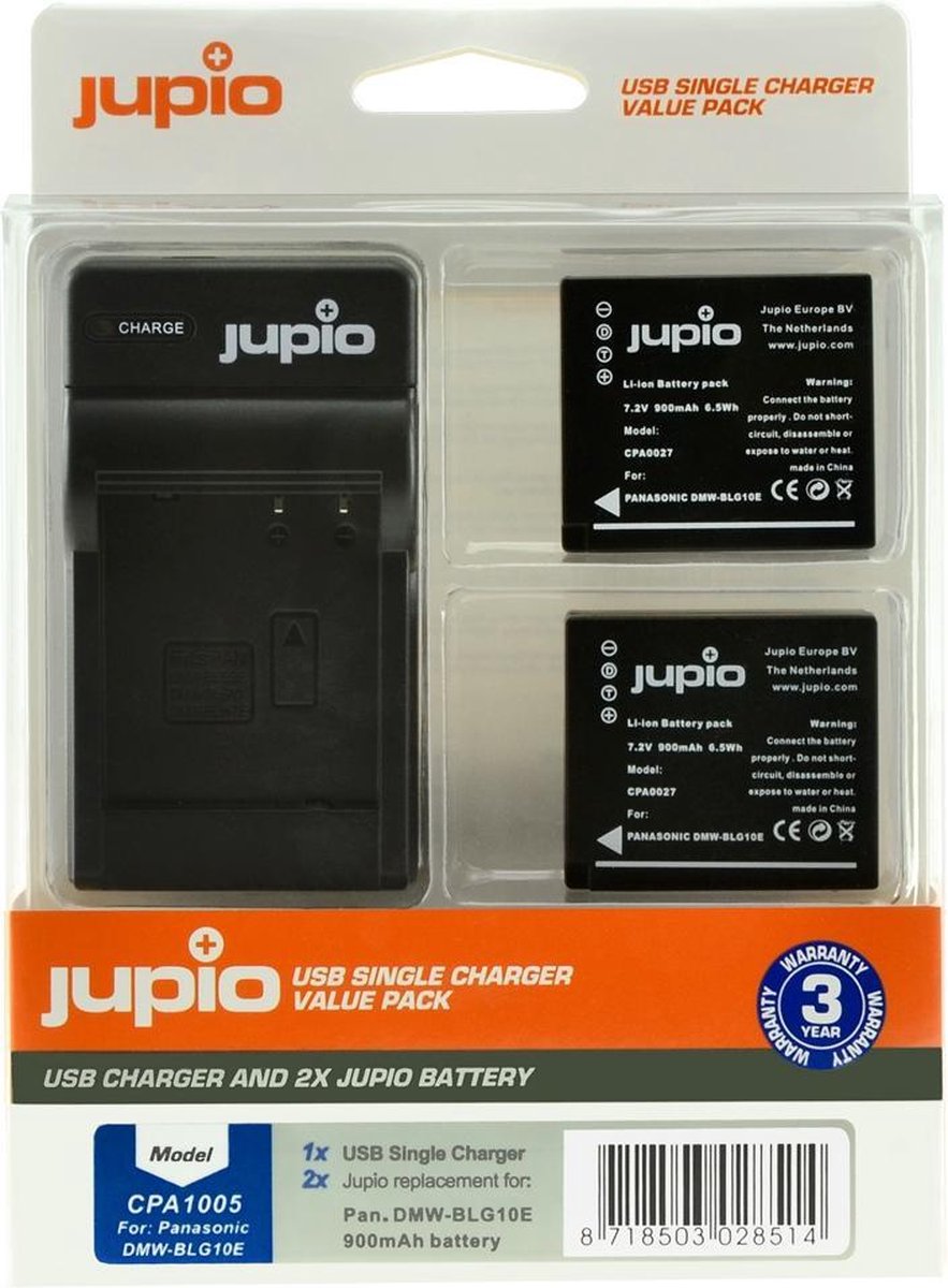 Jupio Kit: 2x Battery DMW-BLG10E + USB Single Charger