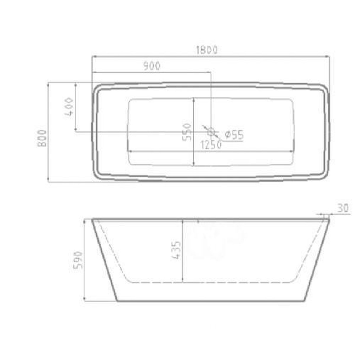 Sealskin Note Square ligbad vrijstaand 180x85 cm, - Wit