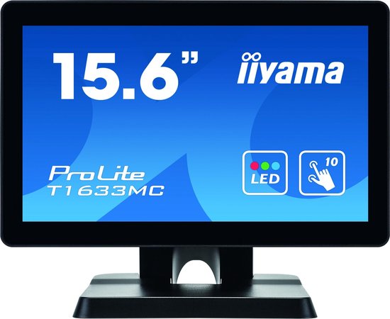 iiyama ProLite T1633MC-B1 touch screen-monitor 39,6 cm (15.6'') 1366 x 768 Pixels Multi-touch Multi-gebruiker - Zwart