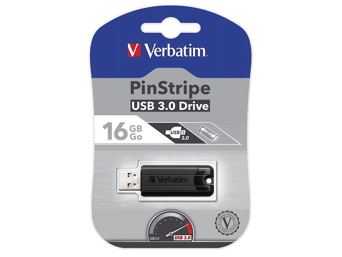 Verbatim PinStripe USB flash drive 16 GB USB Type-A 3.2 Gen 1 (3.1 Gen 1) - Zwart