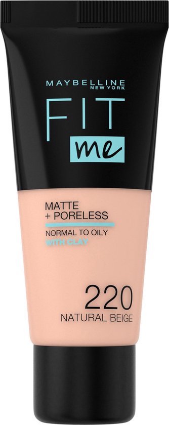 Maybelline Fit Me Matte and Poreless Foundation 220 Natural - Medium huid, gele ondertoon - Silver