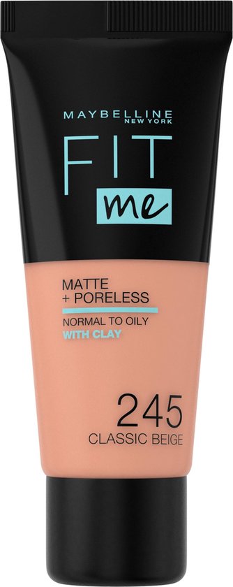 Maybelline Fit Me Matte and Poreless Foundation 245 Classic - Medium tot donkere huid, neutrale ondertoon - Beige - Beige