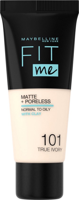 Maybelline Fit Me Matte and Poreless Foundation 101 True Ivory - Zeer lichte huid, neutrale ondertoon. - Plata