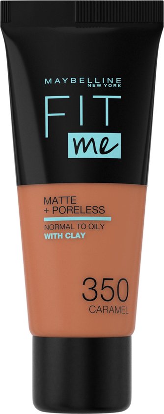 Maybelline Fit Me Matte and Poreless Foundation 350 Caramel - Donkere huid, neutrale ondertoon - Marrón