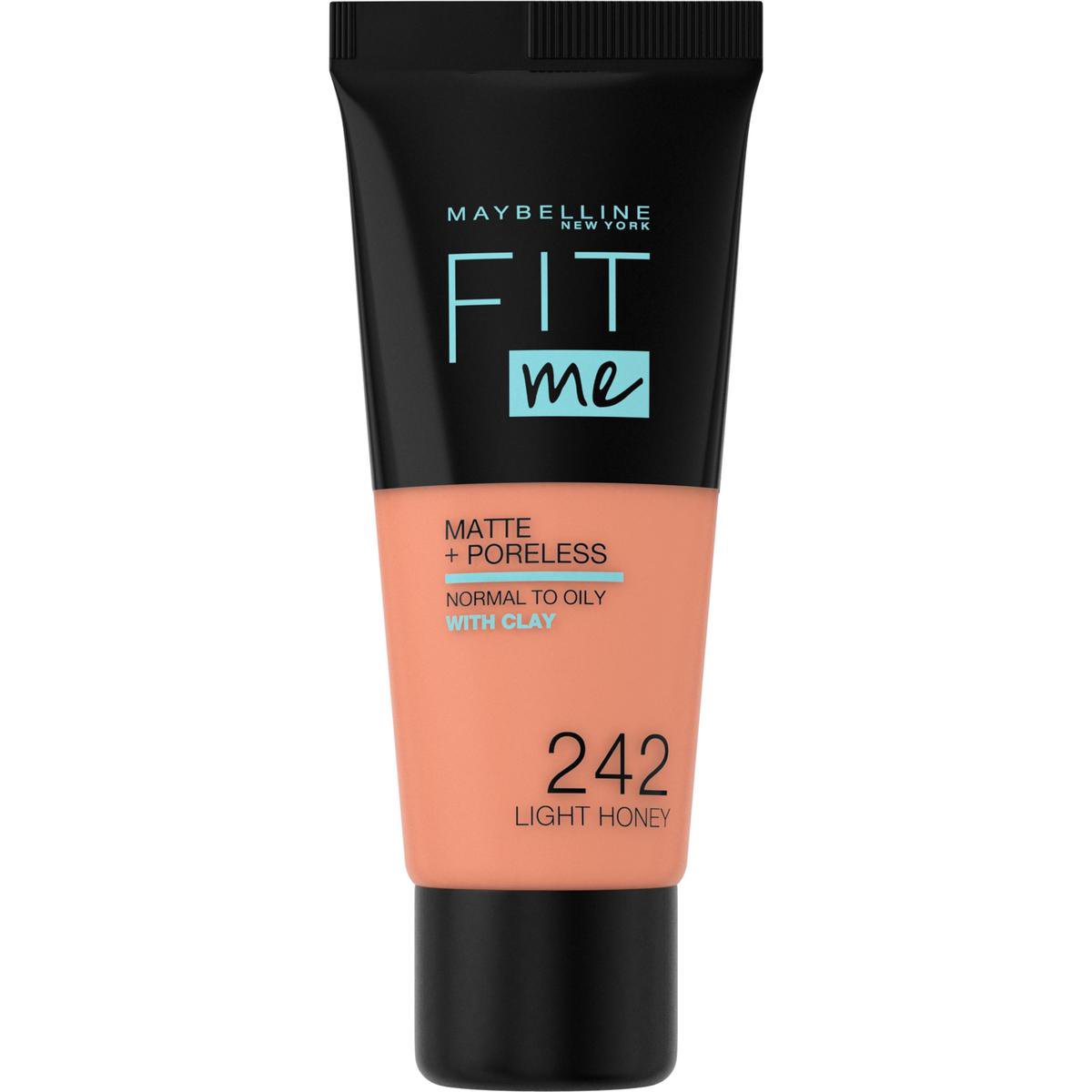 Maybelline Fit Me Matte and Poreless Foundation 242 Light Honey - Medium tot donkere huid, neutrale tot roze ondertoon