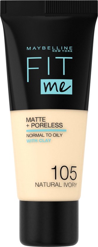 Maybelline Maybelline Fit Me Matte and Poreless Foundation 105 Natural Ivory - Lichte huid, gele ondertoon - Silver