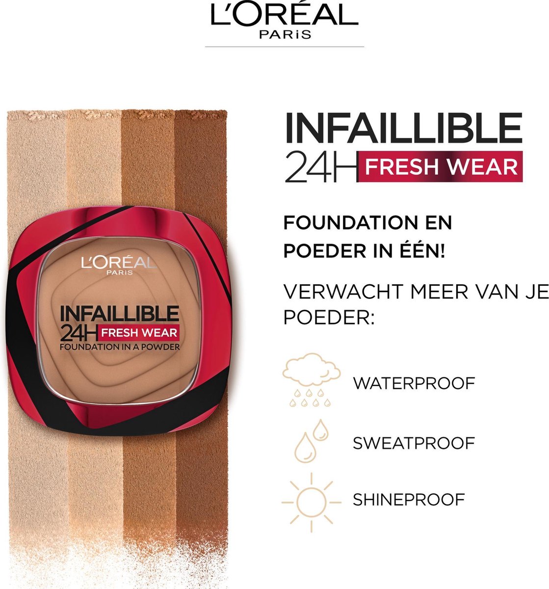 L'Oreal Paris Infaillible 24H Fresh Wear Powder Foundation 140 Golden - Lichte huid, warme ondertoon. - Beige