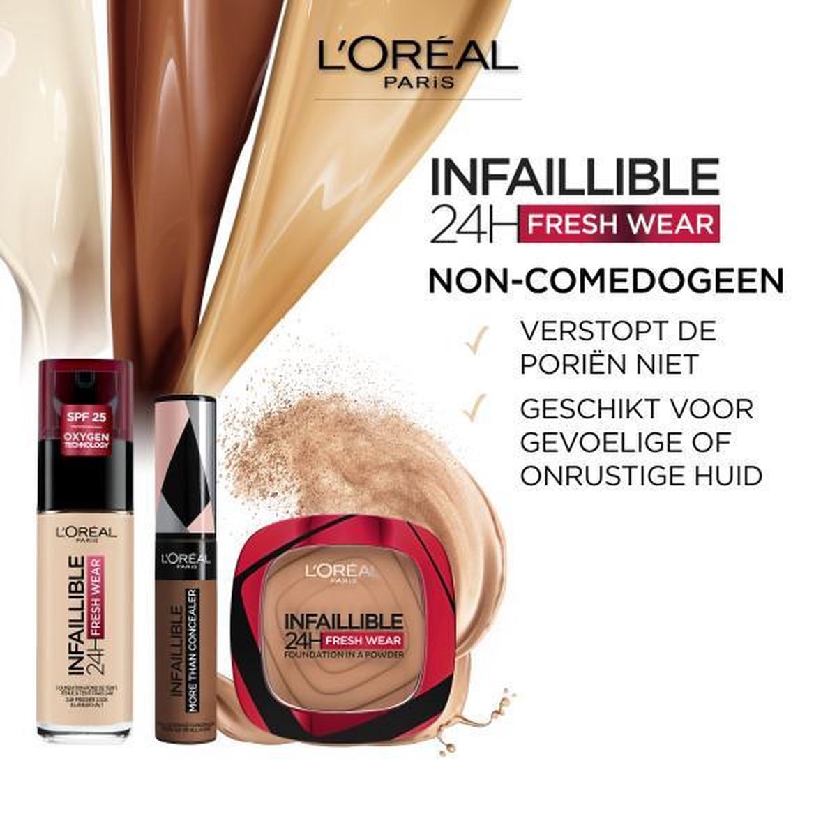 L'Oreal Paris Infaillible 24H Fresh Wear Powder Foundation 245 Golden Honey - Medium tot donkere huid met gele ondertoon.