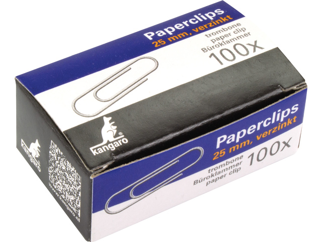 Kangaro Paperclips 25 mm rond doosje 100 stuks, verzinkt