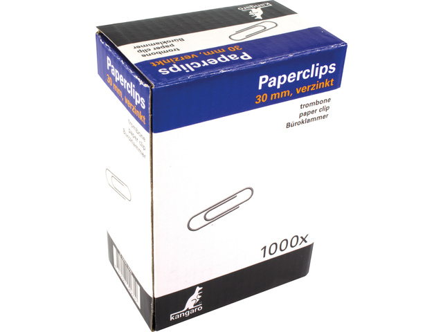 Kangaro Paperclips 30 mm rond doosje 1000 stuks, verzinkt