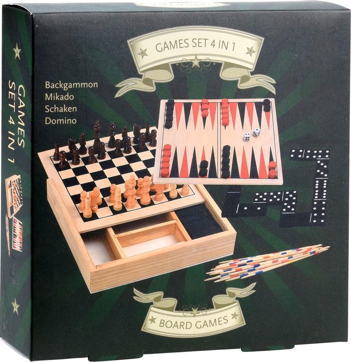 Free and Easy 4-in-1 reisspellen hout 17 cm