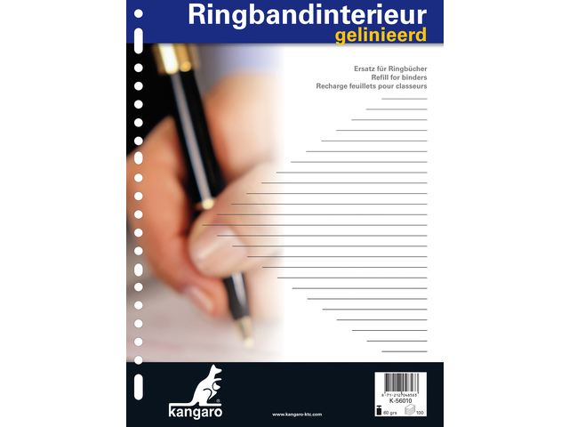 Kangaro ringbandinterieur 23r gelin. + voorlijn 100 vel - Wit