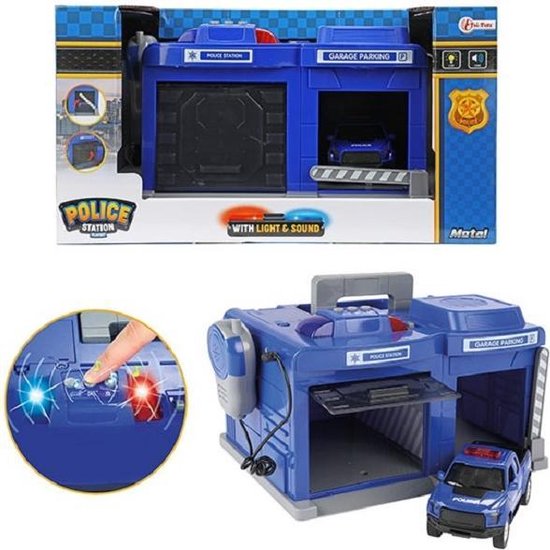 Toi-Toys parkeergarage politiestation met auto 3-delig - Zwart